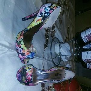 Sexy multicolored floral print open toe heels
